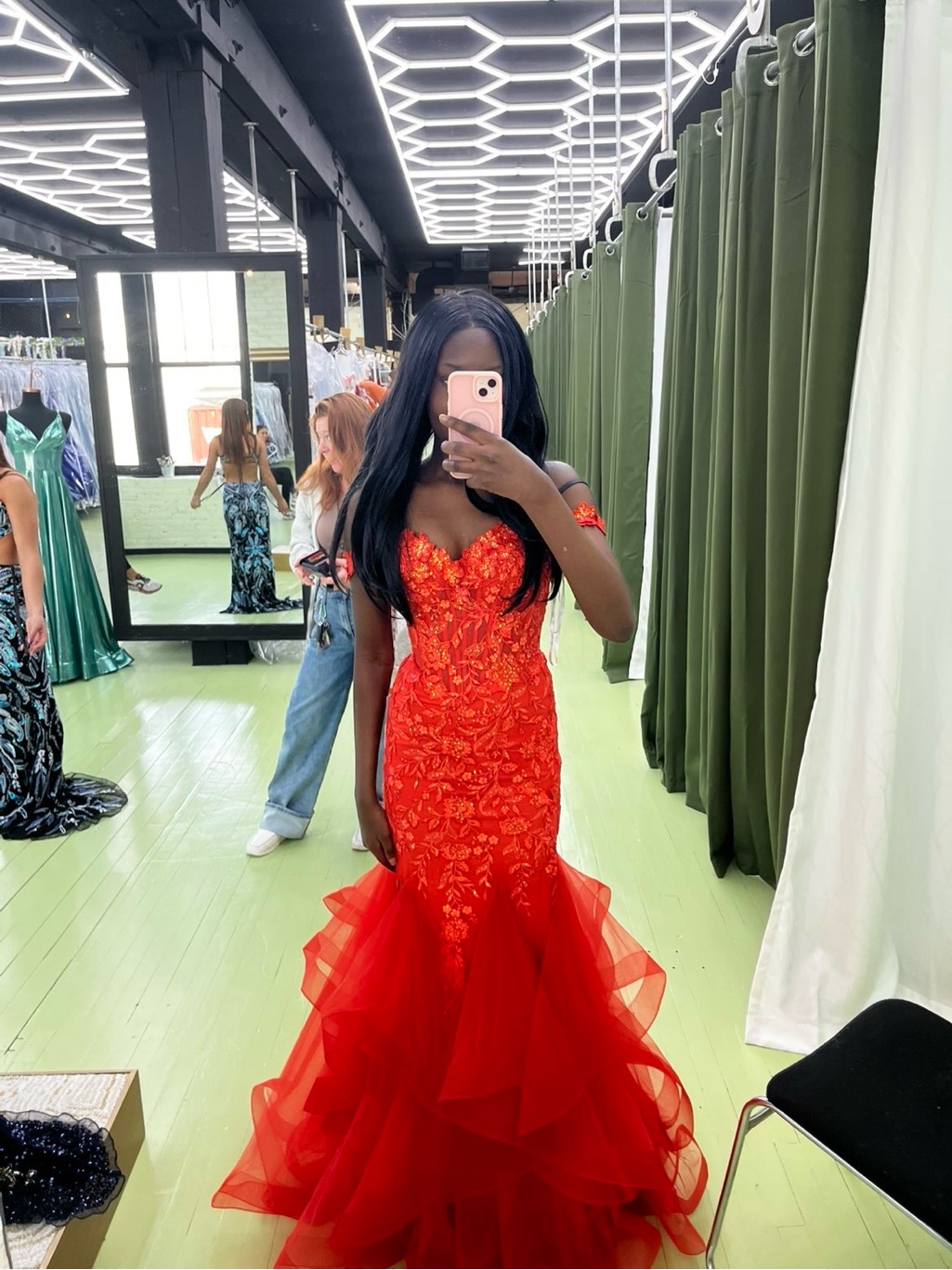 Ellie Wilde Red Off-The-Shoulder Lace Mermaid Gown